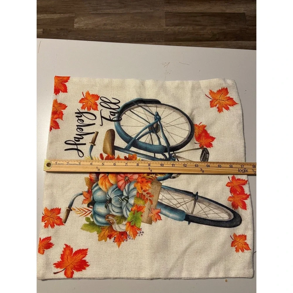 Throw Pillow Cover Unisex 18x18 Beige Excellent Happy Fall Bicycle